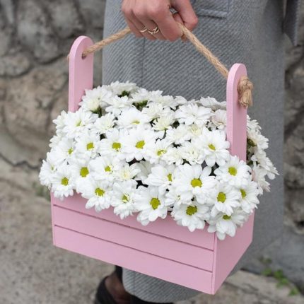 Ромашки в деревянном ящике